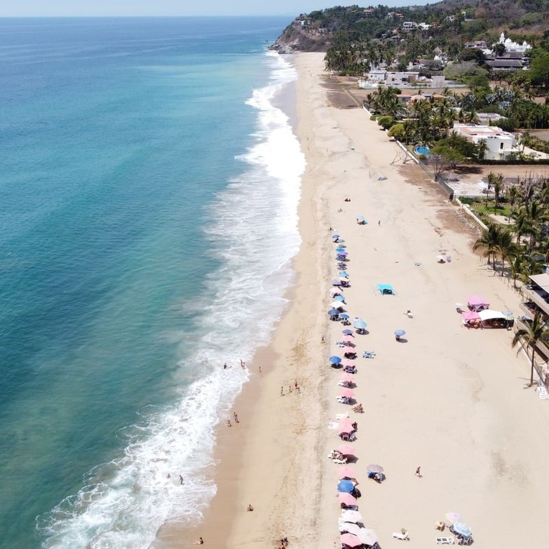 Aerial View Of A White Sand Beach In Rincon de Guayabitos, Nayarit Riviera, Mexico
