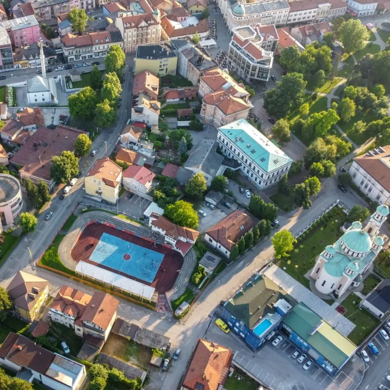 aerial view of tuzla bosnia city center