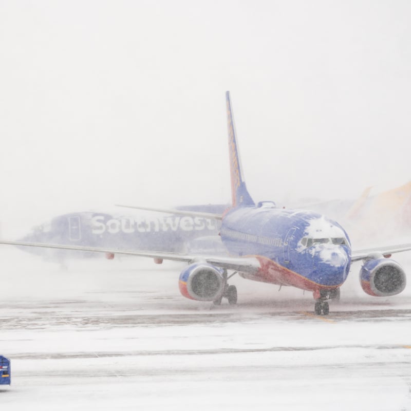 southwest planes in a snowstorm during winter