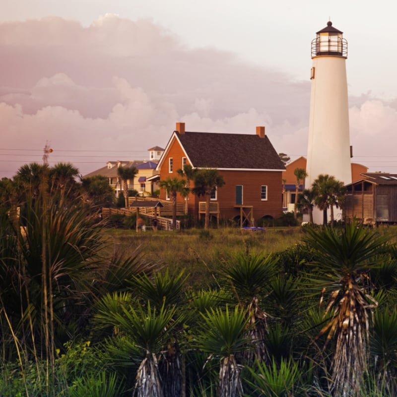 Lighthouse-at-sunset-on-Saint-George-Island-Florida-USA